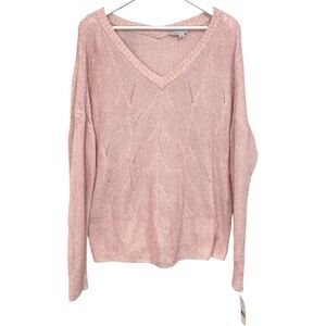Soft Pink Knit V Neck Sweater Long Sleeve Size XL NWT Womens